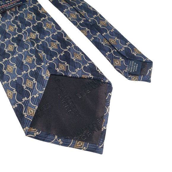 Roundtree Yorke Silk Handmade Tie Navy Blue Gold Geometric Men Vintage Formal - Picture 5 of 5